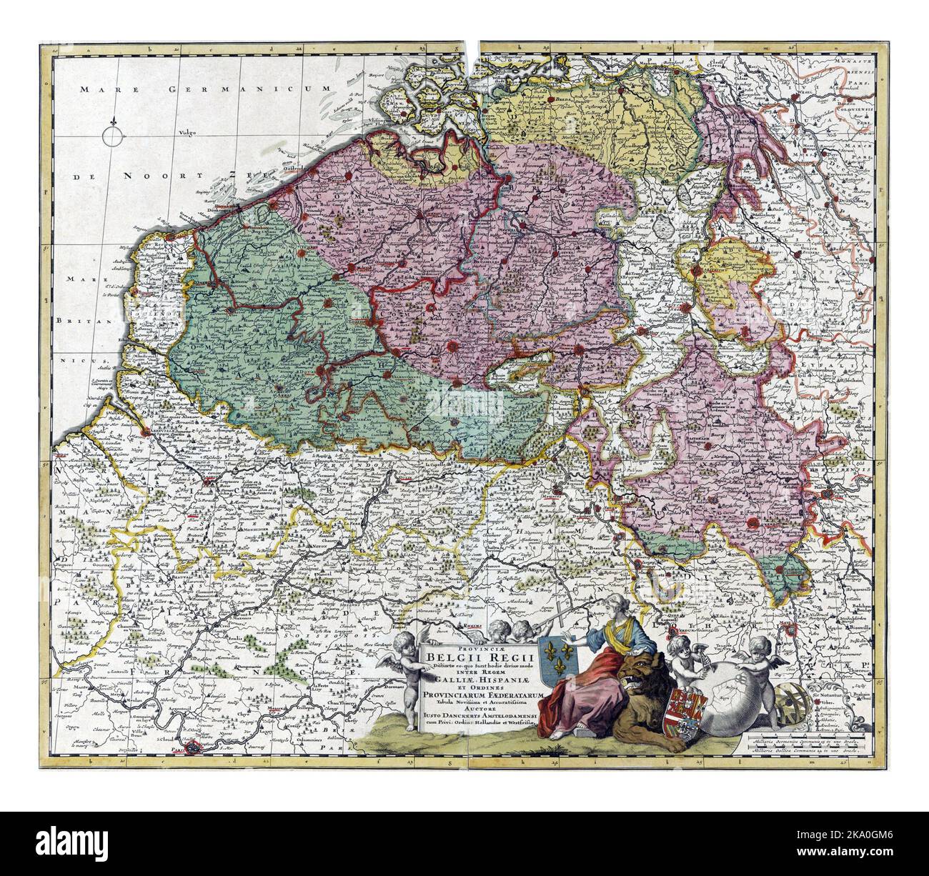 Carte des pays-Bas du Sud, Jan Luyken (éventuellement), 1696 - 1701 carte des pays-Bas du Sud, avec une cartouche sous le centre avec le titre Banque D'Images