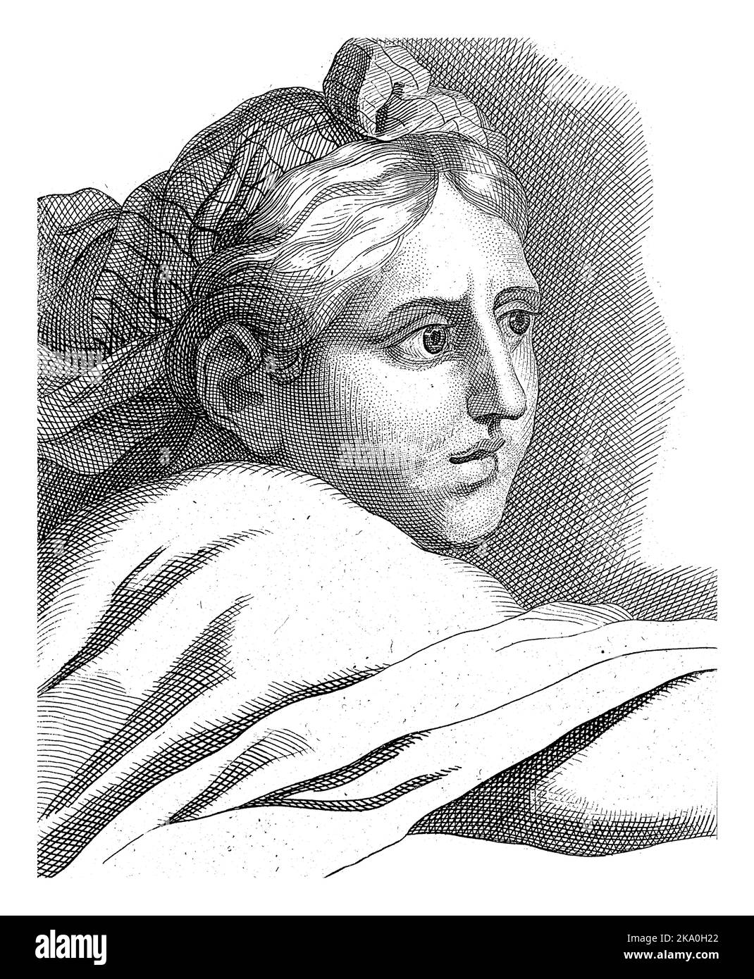 Étude de la tête d'une femme avec un foulard, trois quarts à droite. Banque D'Images