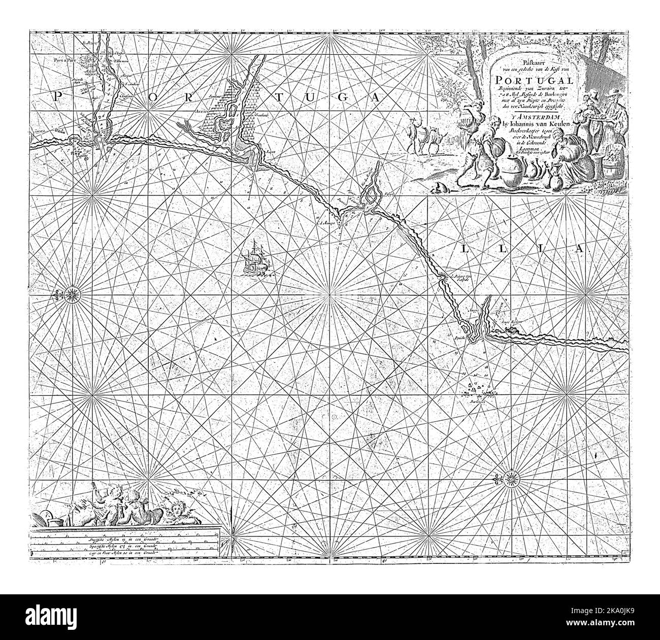 Carte de la mer d'une partie de la côte sud du Portugal, avec deux roses de compas, le nord est sur la gauche. En haut à droite une cartouche avec le titre et l'adresse de TH Banque D'Images Carte de la mer d'une partie de la côte sud du Portugal, avec deux roses de compas, le nord est sur la gauche. En haut à droite une cartouche avec le titre et l'adresse de TH Banque D'Images