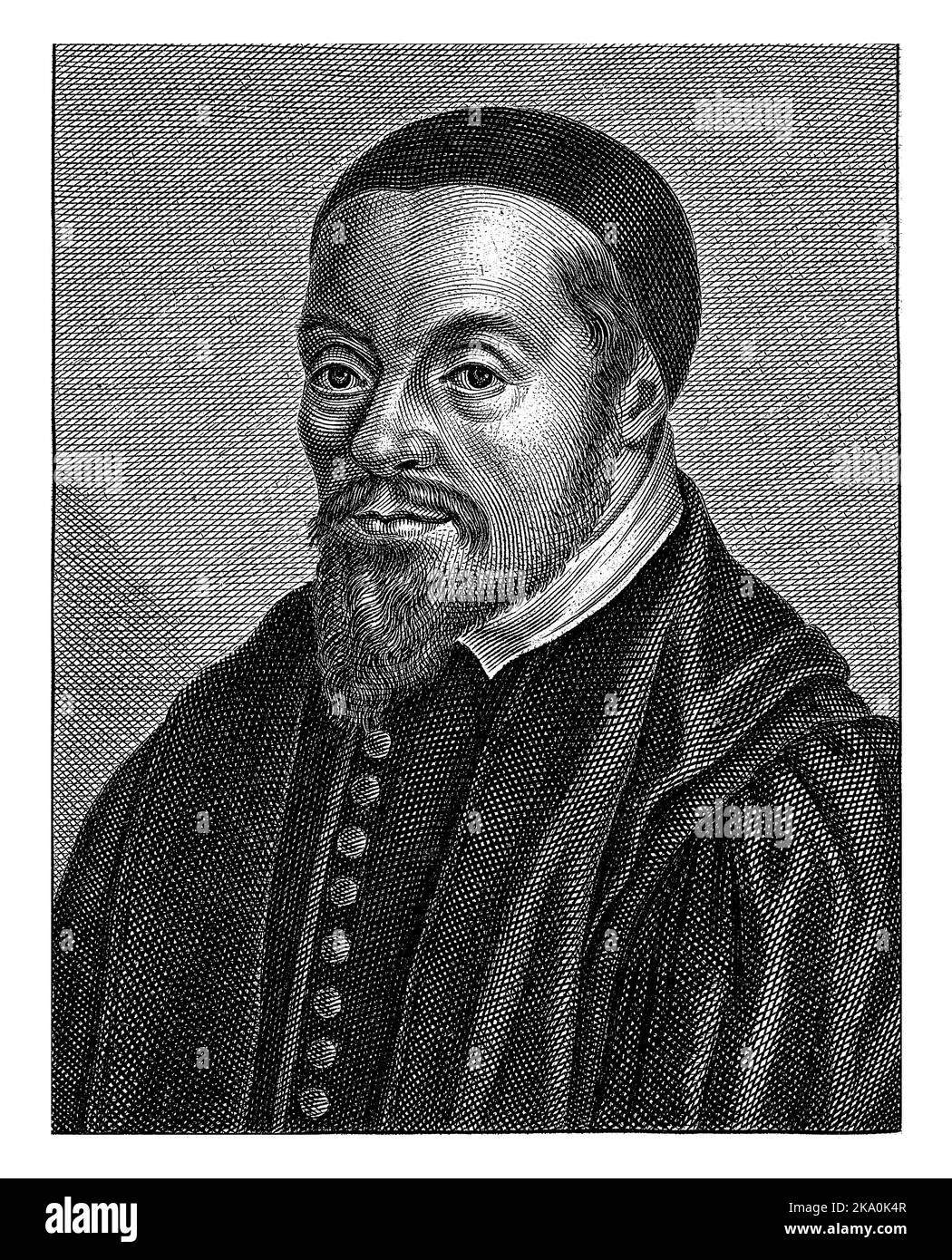 Buste de Georg Cassander, avec devise en miroir image: Quando tandem. Au-dessous du portrait se trouve un verset de six lignes en néerlandais par Geeraert Brandt. Banque D'Images