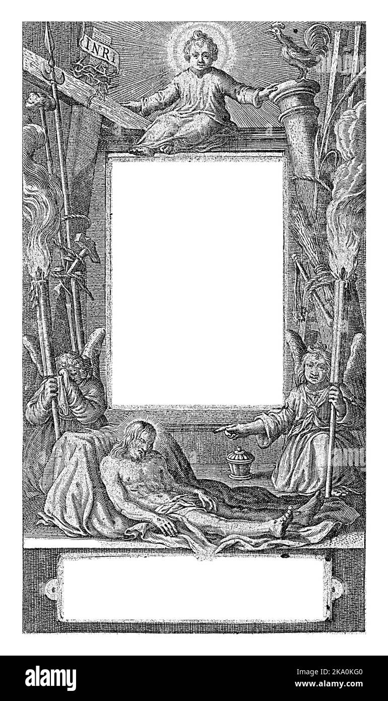 Christ enfant et mort Christ et deux anges près de la passion outils.Late édition, où l'usure de la plaque originale est déjà visible, l'imprimante Banque D'Images