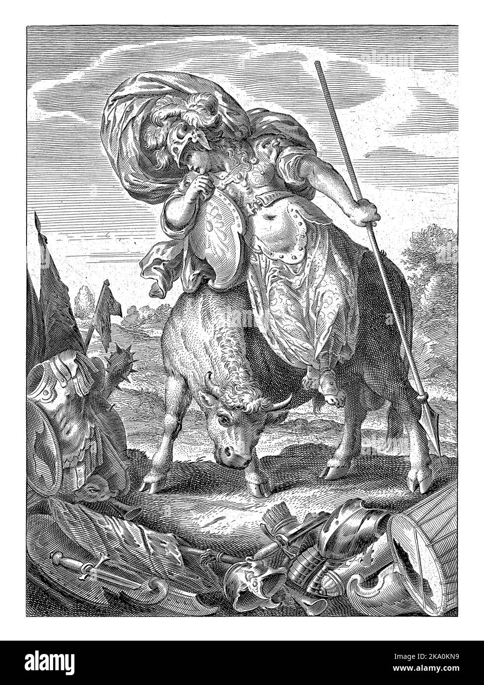 La personnification féminine du continent Europa est représentée comme une femme en armure assise sur un taureau, référence à l'Europa mythologique qui a été enlevé Banque D'Images