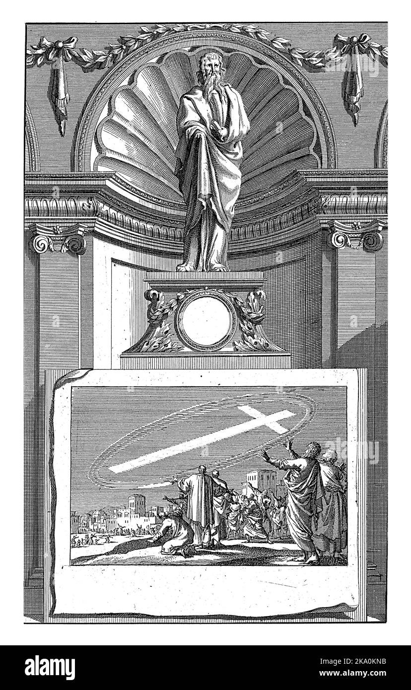 Saint Cyril de Jérusalem, Docteur de l'Église, Jan Luyken, après Jan Goeree, 1698 le Saint Docteur de l'Église Cyril de Jérusalem, debout sur un pedes Banque D'Images
