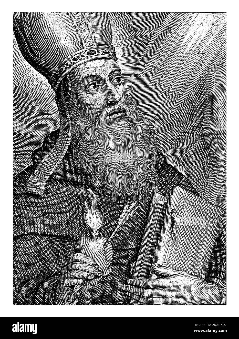Saint Augustine avec un coeur brûlant percé par une flèche Banque D'Images