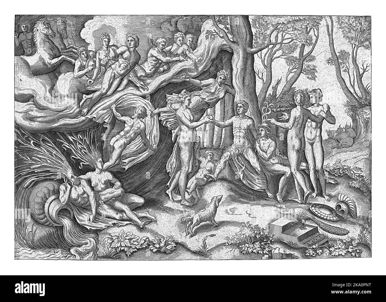 Arrêt de Paris, Balthazar van den Bos, après Rosso Fiorentino, 1553 Arrêt de Paris. Le berger de Paris doit juger les trois plus beaux Banque D'Images