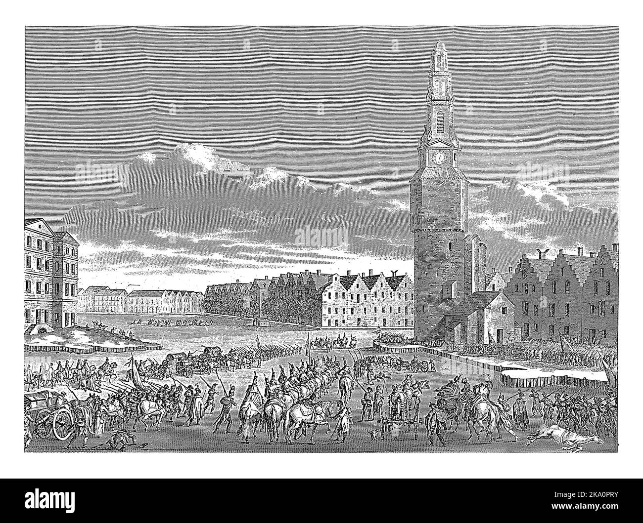 L'armée française sous Pichegru traverse la glace sur des canaux gelés pour rejoindre Amsterdam, 21 janvier 1795. Banque D'Images