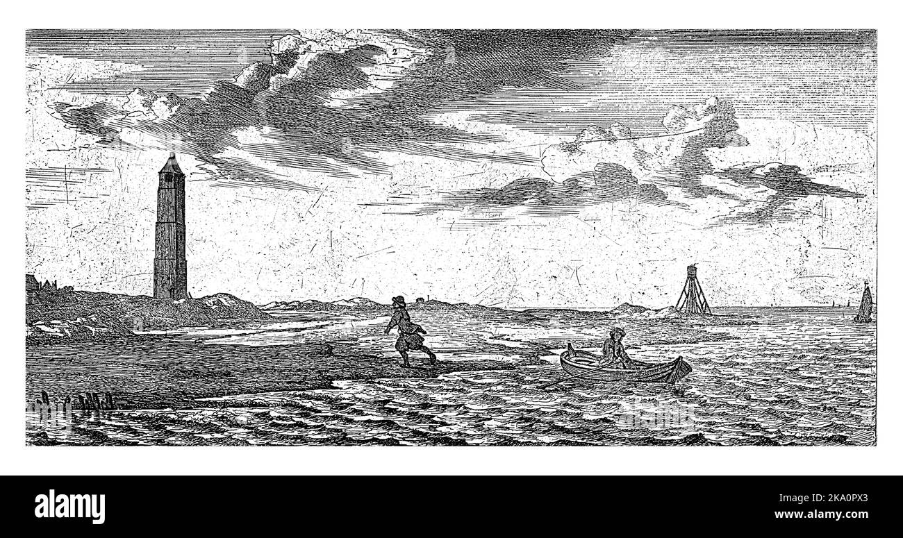 Un homme a grimpé d'une barque et est entré sur la rive d'une rivière pour livrer le courrier à la poste. Banque D'Images