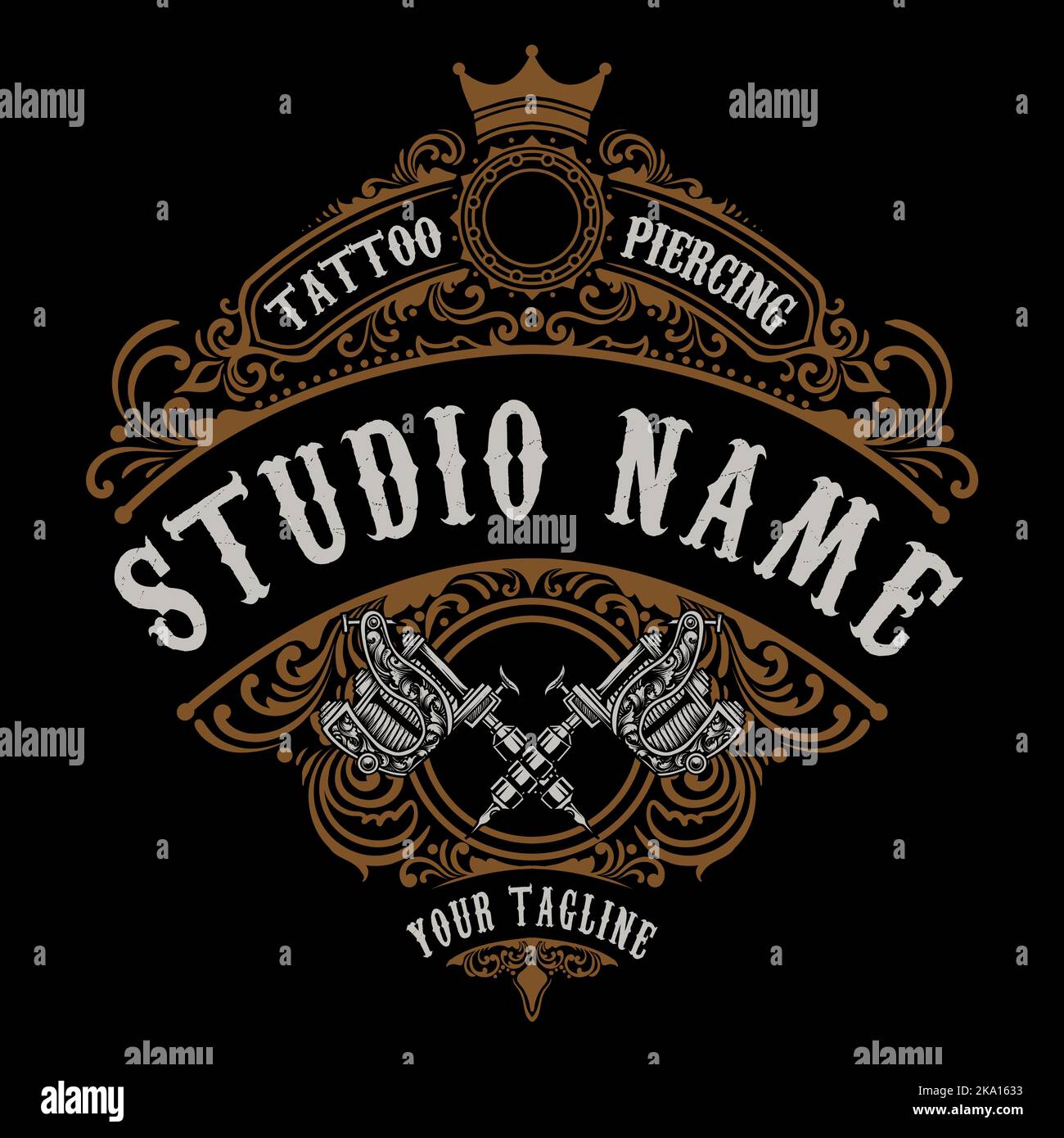 logo de studio de tatouage vintage avec machine de tatouage 2 Illustration de Vecteur