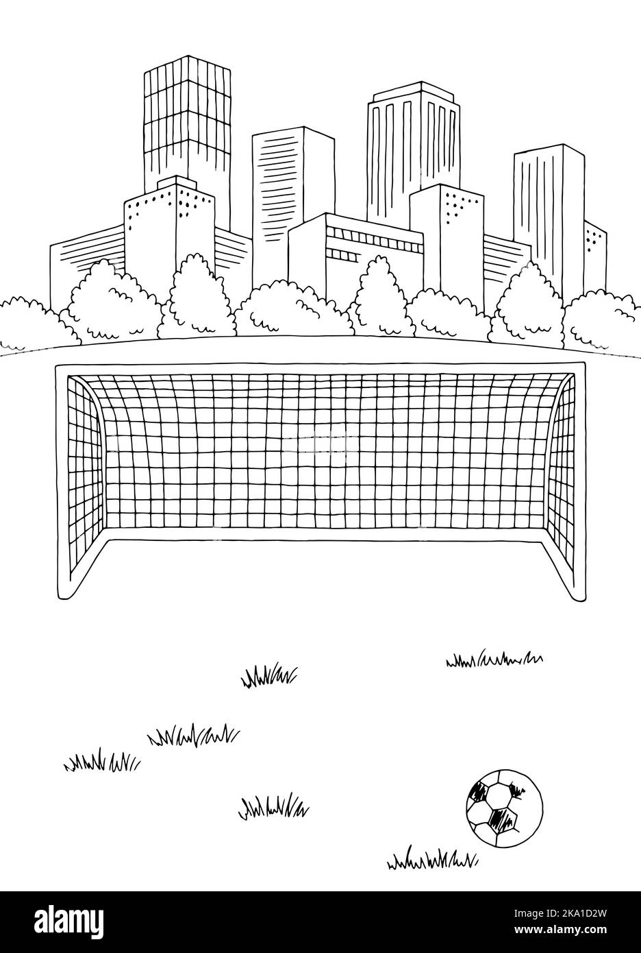 Street football football sport graphique noir blanc ville paysage croquis vertical illustration vecteur Illustration de Vecteur