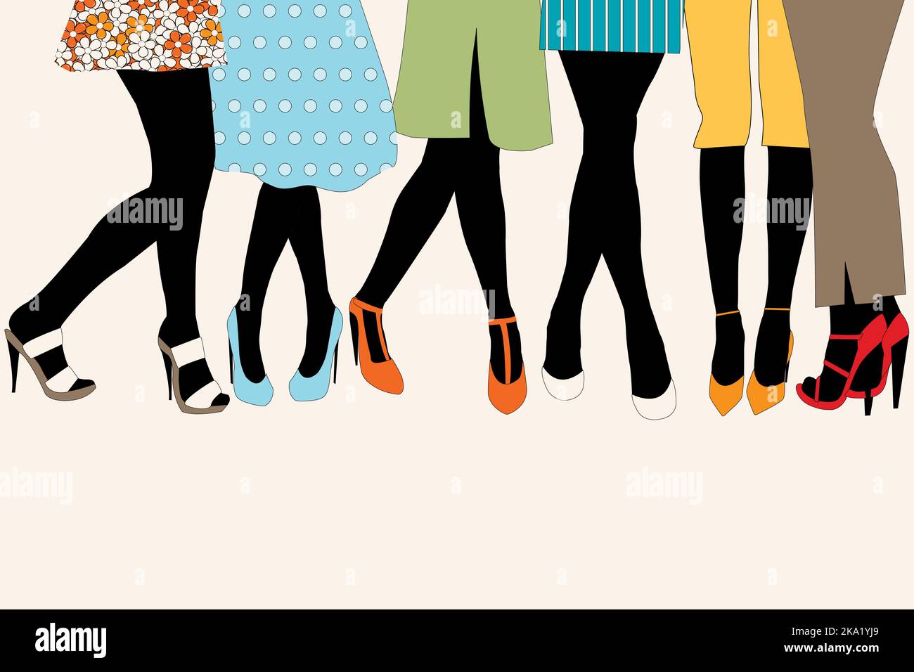 Concept de mode décontracté avec un groupe de femmes portant des chaussures élégantes et un bas de Noël noir Illustration de Vecteur