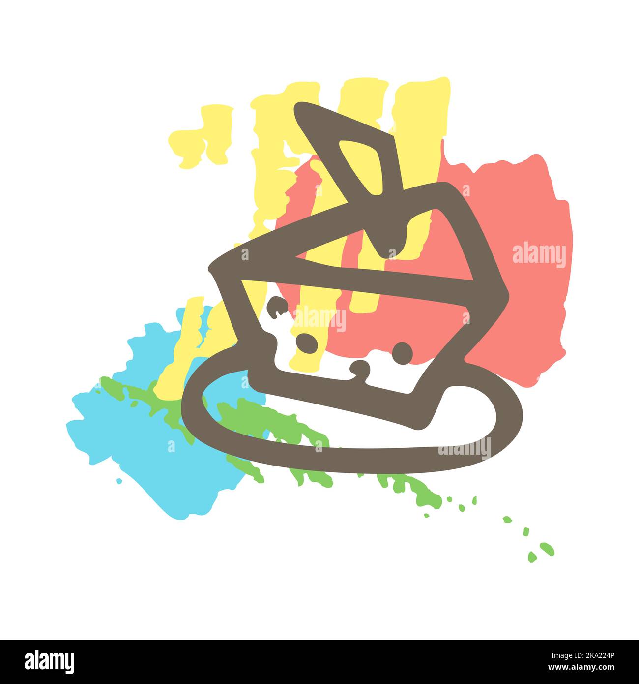 Gâteau mignon sur l'assiette. Couleurs pastel d'arrière-plan abstrait minimaliste et créatif. Design graphique pour décoration murale bannière affiche mode couverture templ Illustration de Vecteur