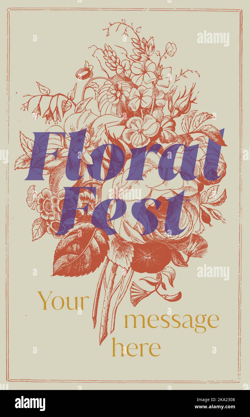 Bouquet victorien de fleurs. Fête florale. Affiche. Illustration botanique vintage. Illustration de Vecteur