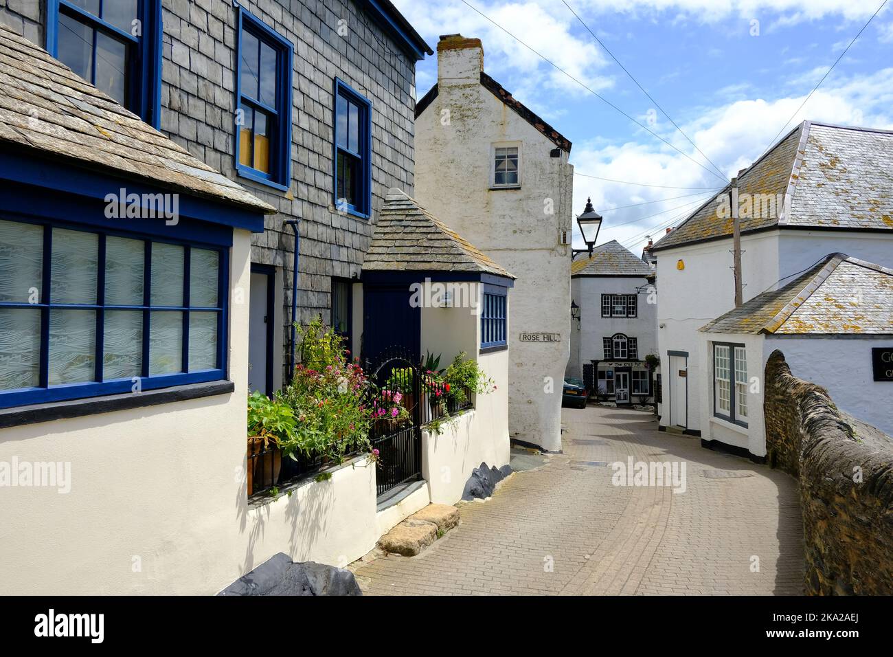 Chalets en terrasse à POERT Isaac, Cornwall, Royaume-Uni - John Gollop Banque D'Images