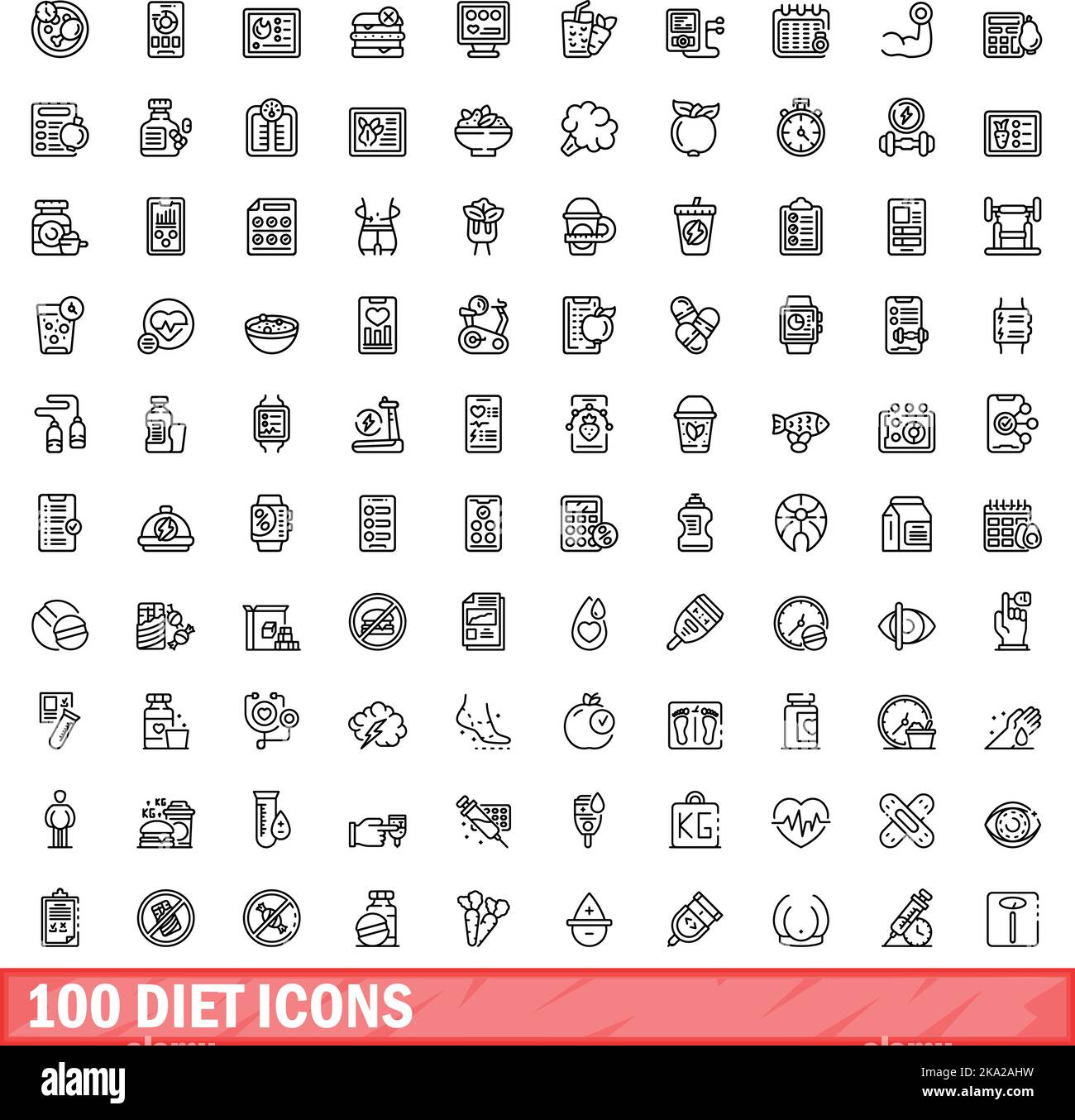 ensemble de 100 icônes de régime. Illustration de 100 icônes de régime ensemble de vecteurs isolés sur fond blanc Illustration de Vecteur