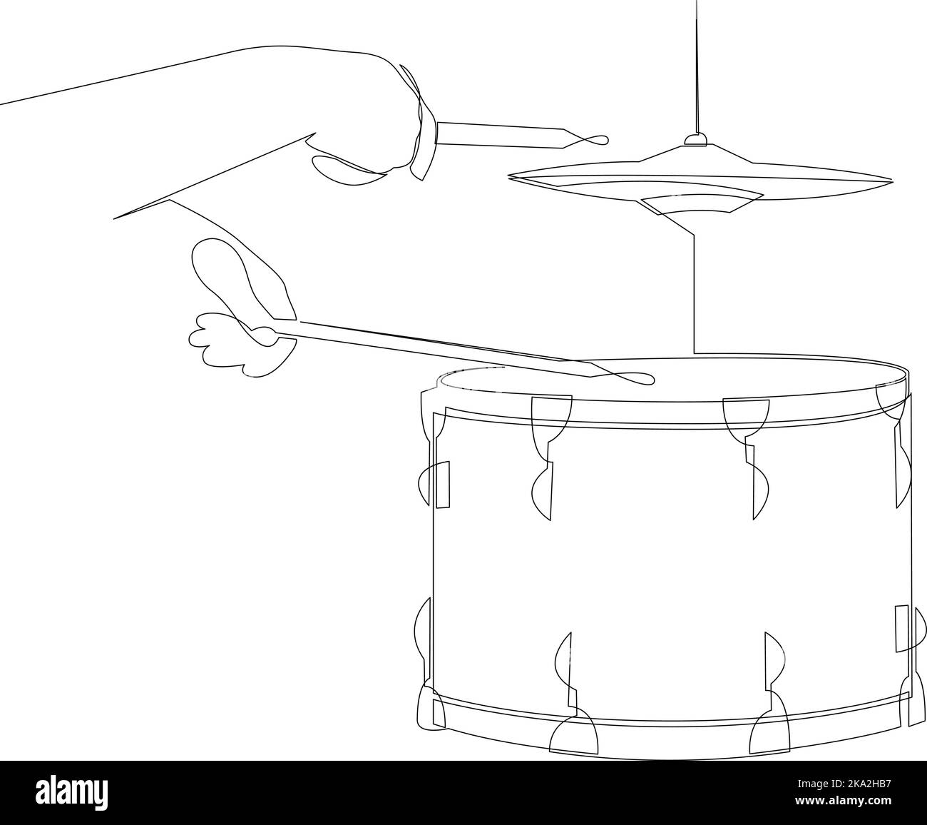 Dessin continu d'une personne jouant au tambour. Mains tenant les pilons de près. Style minimaliste à une ligne. Illustration vectorielle Illustration de Vecteur