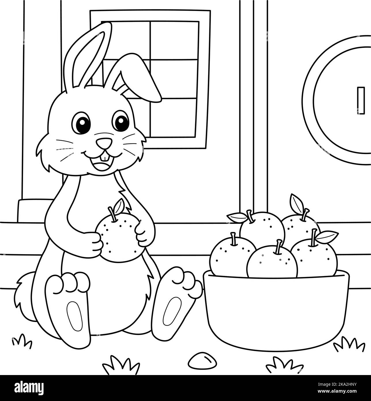 Lapin tenant Mandarin coloriage page pour enfants Illustration de Vecteur