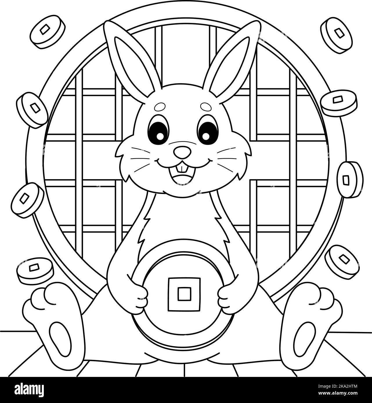 Page de coloriage de pièce de retenue de lapin pour enfants Illustration de Vecteur