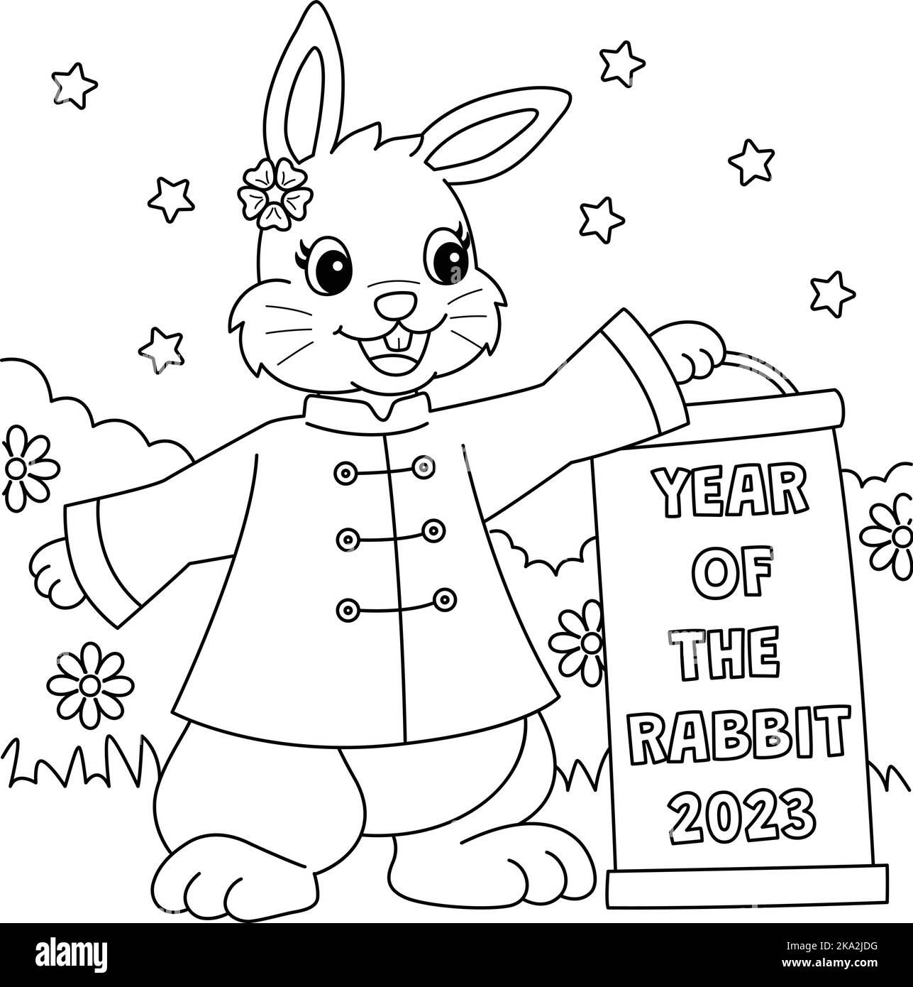 Année du lapin 2023 coloriage page pour enfants Illustration de Vecteur