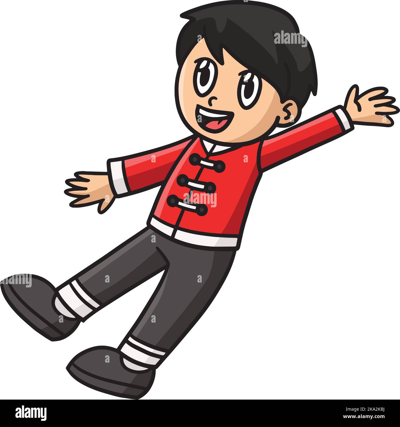 Happy Chinese Boy Cartoon coloré Clipart Illustration de Vecteur