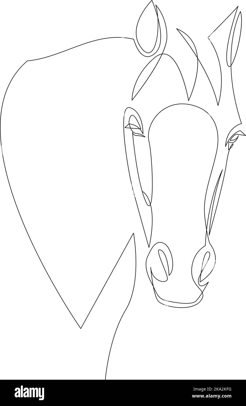 Dessin d'une ligne en continu de la tête de cheval. Illustration vectorielle Illustration de Vecteur