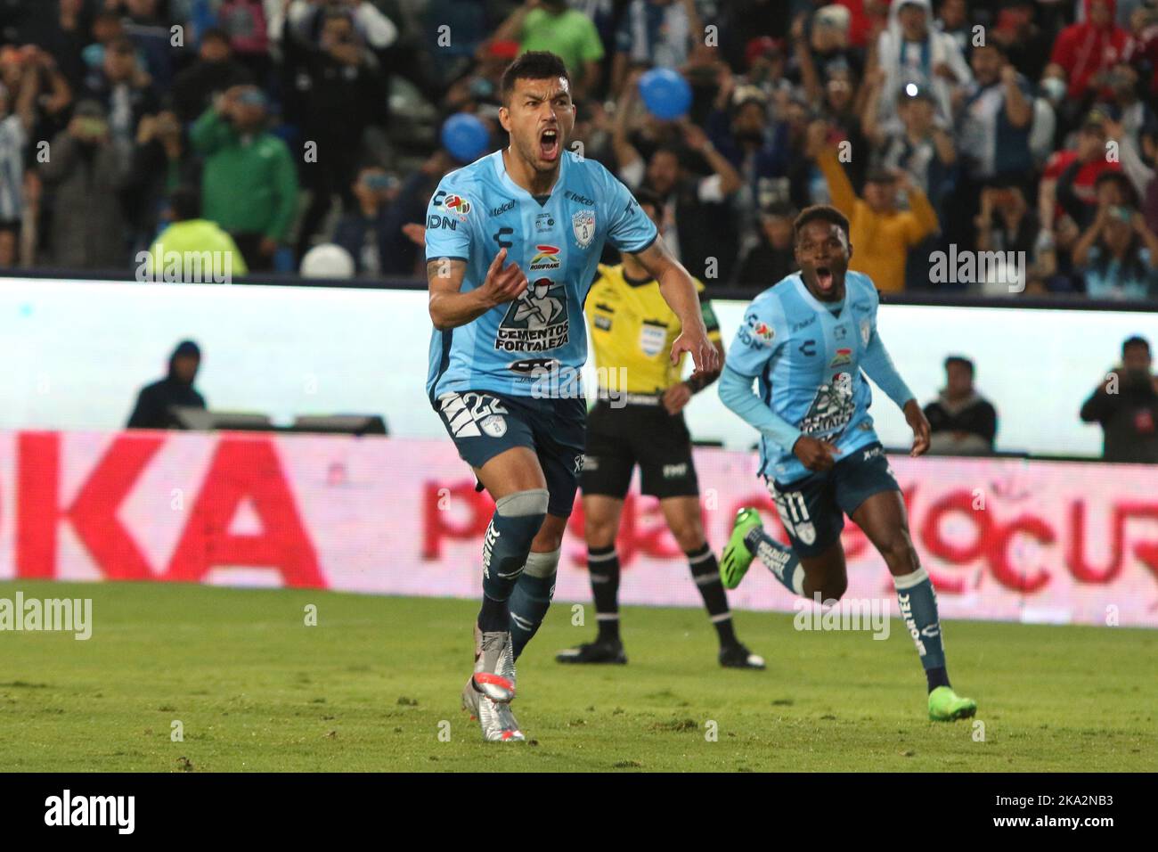 Pachuca, Mexique. 30th octobre 2022. Gustavo Cabral de Pachuca Tuzos célèbre son but lors du match de football des finales du tournoi d'ouverture de la Ligue mexicaine de football au stade Hidalgo. On 30 octobre 2022 à Pachuca, Mexique. (Credit image: © Ismael Rosas/eyepix via ZUMA Press Wire) Banque D'Images