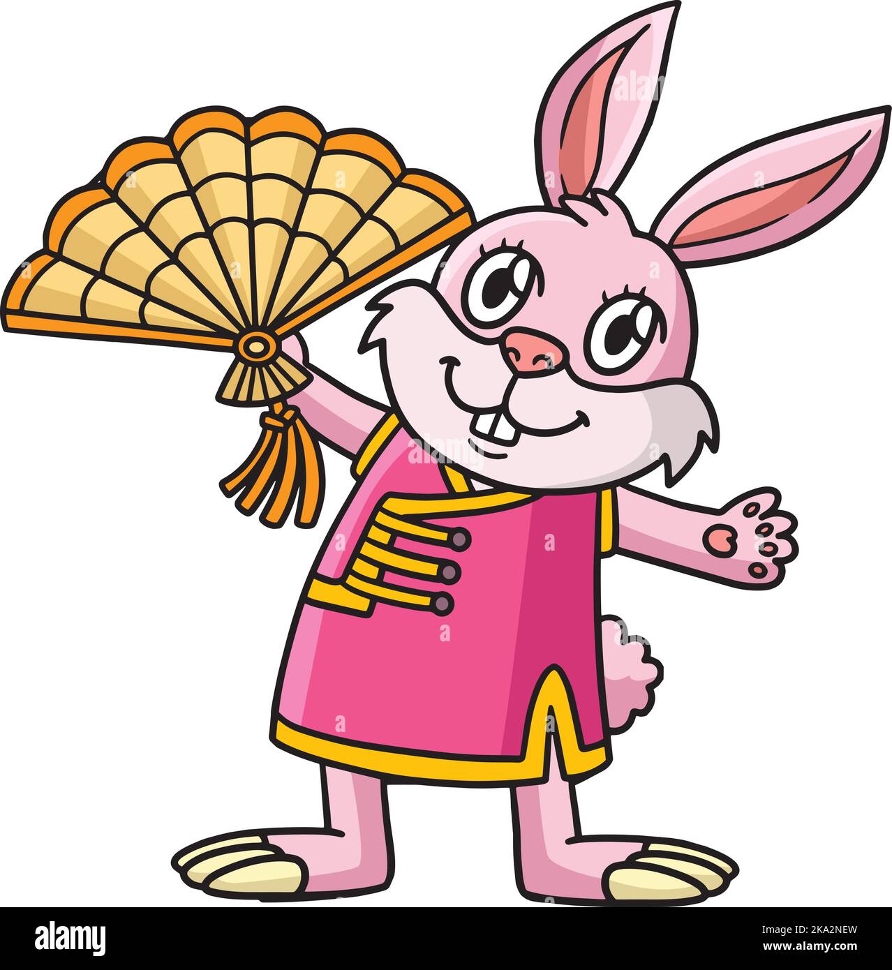 Dessin animé de lapin chinois à main en forme de crachoir couleur Clipart Illustration de Vecteur