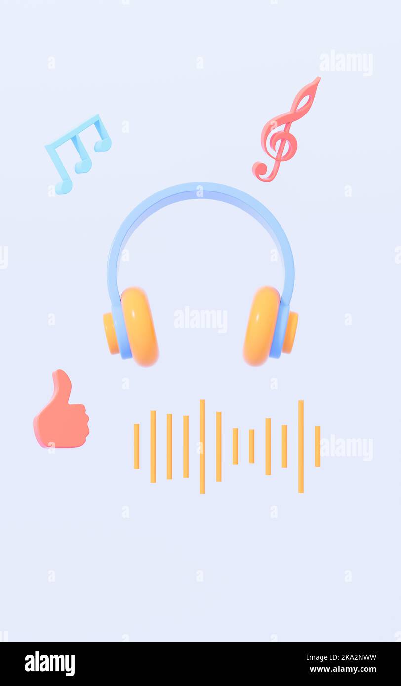 Diffusion en direct et écouteurs sur fond bleu, rendu 3D. Dessin numérique. Banque D'Images