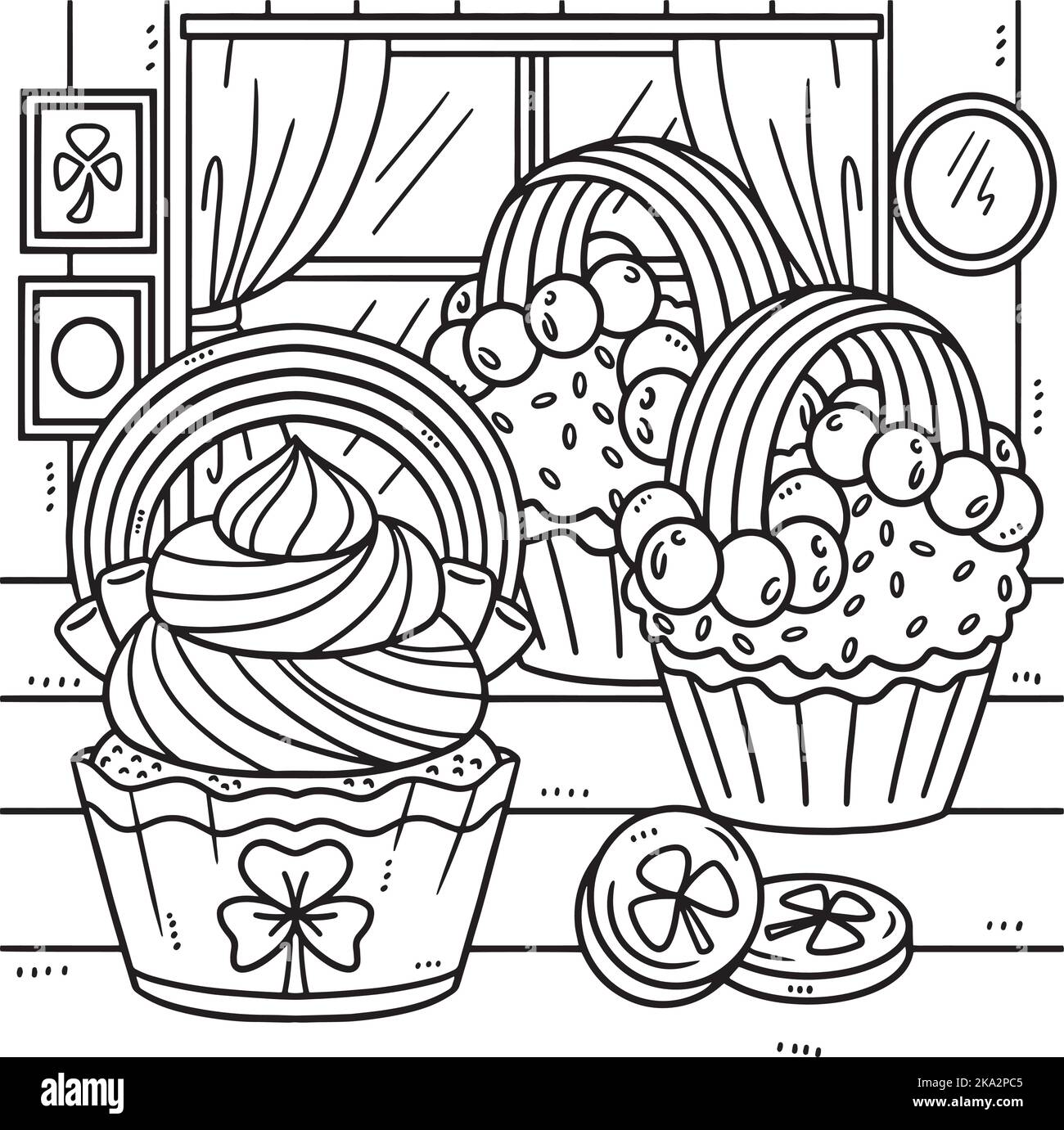 Saint Patrick Coupcakes coloriage Illustration de Vecteur