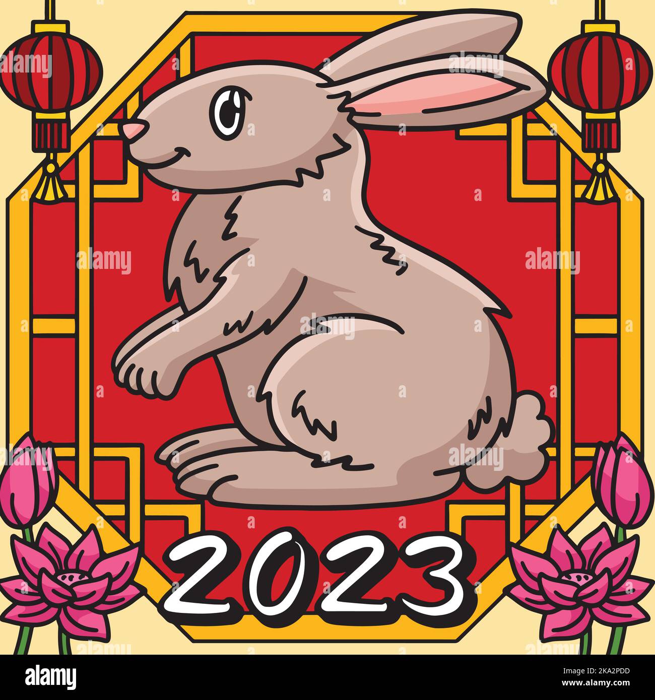 2023 année du dessin animé de couleur lapin Illustration de Vecteur