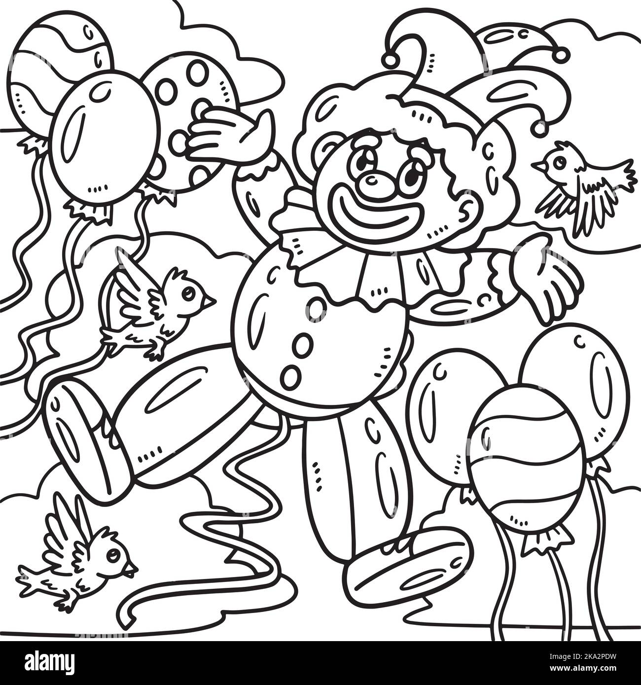 Page de coloriage pour ballons Mardi gras Clown pour enfants Illustration de Vecteur