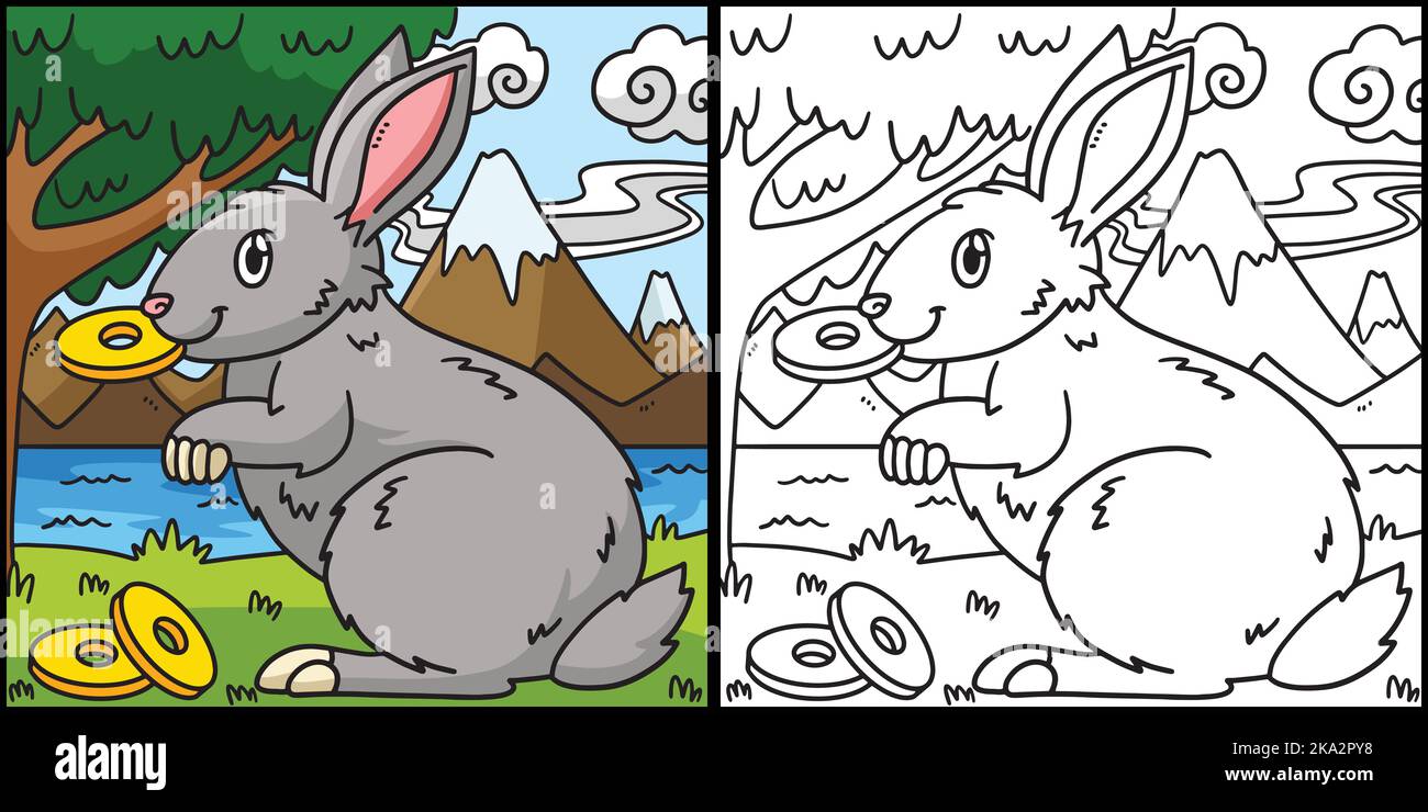 Illustration de la page de coloriage de pièce de morsure de lapin Illustration de Vecteur