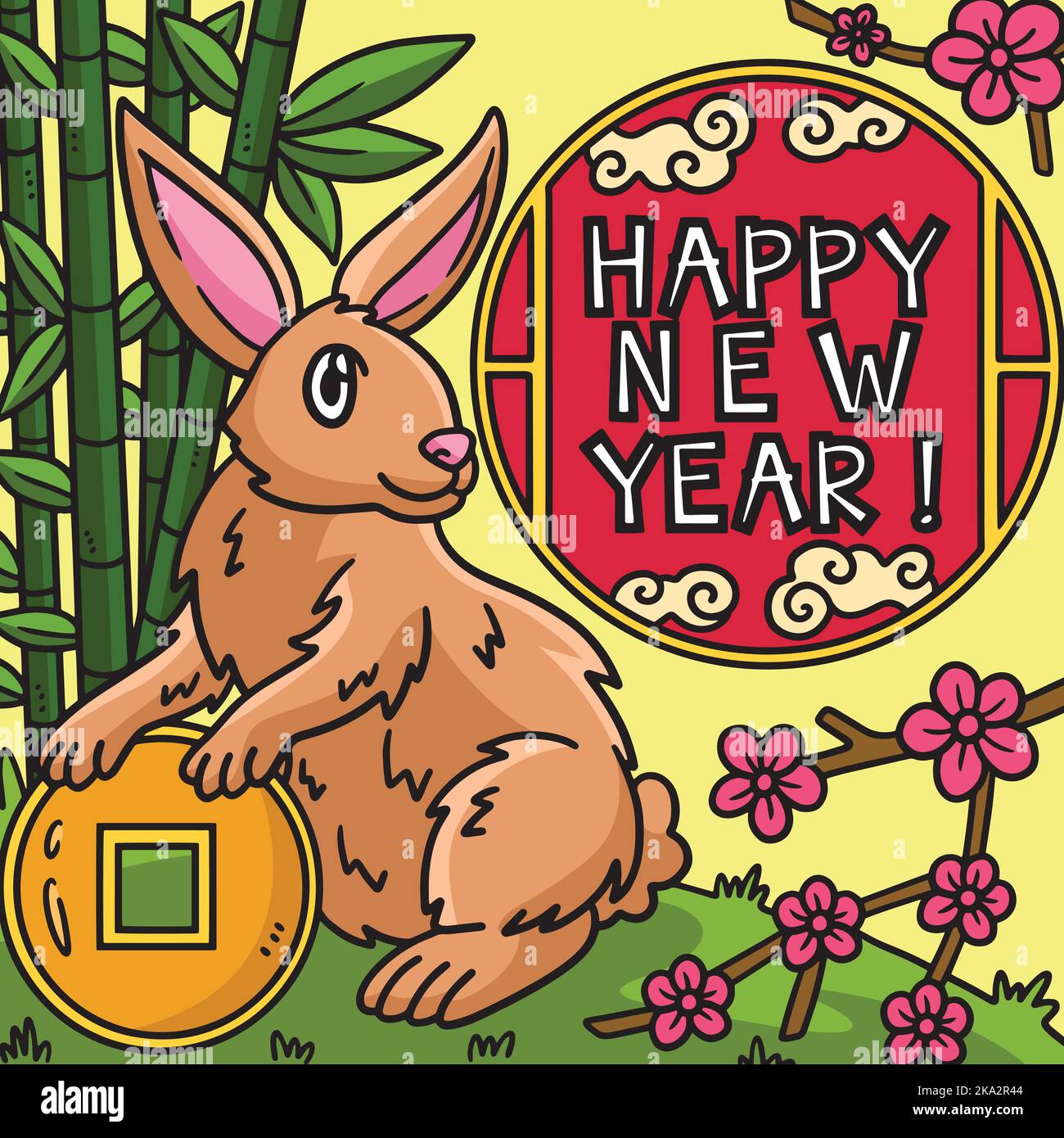 Illustration du dessin animé coloré de lapin de la bonne année Illustration de Vecteur