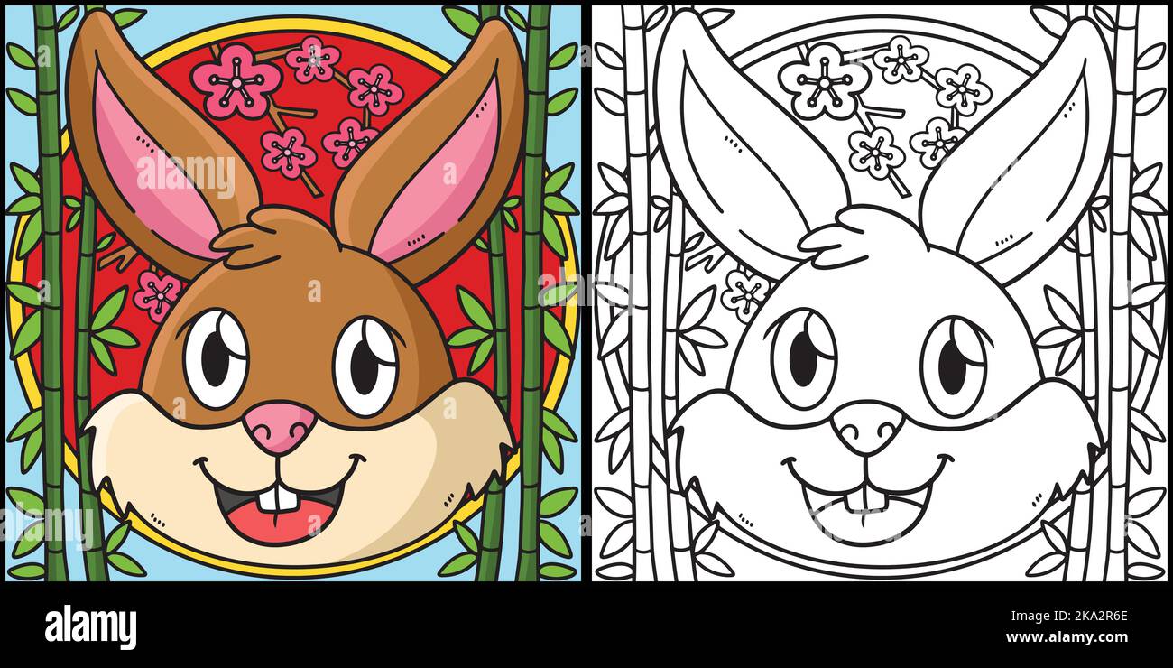 Illustration colorée de la page de coloration de la tête de lapin Illustration de Vecteur