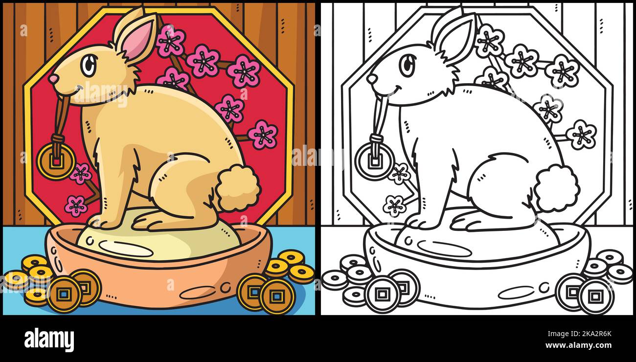 Illustration de la page de coloriage de l'affichage de charme lapin Illustration de Vecteur