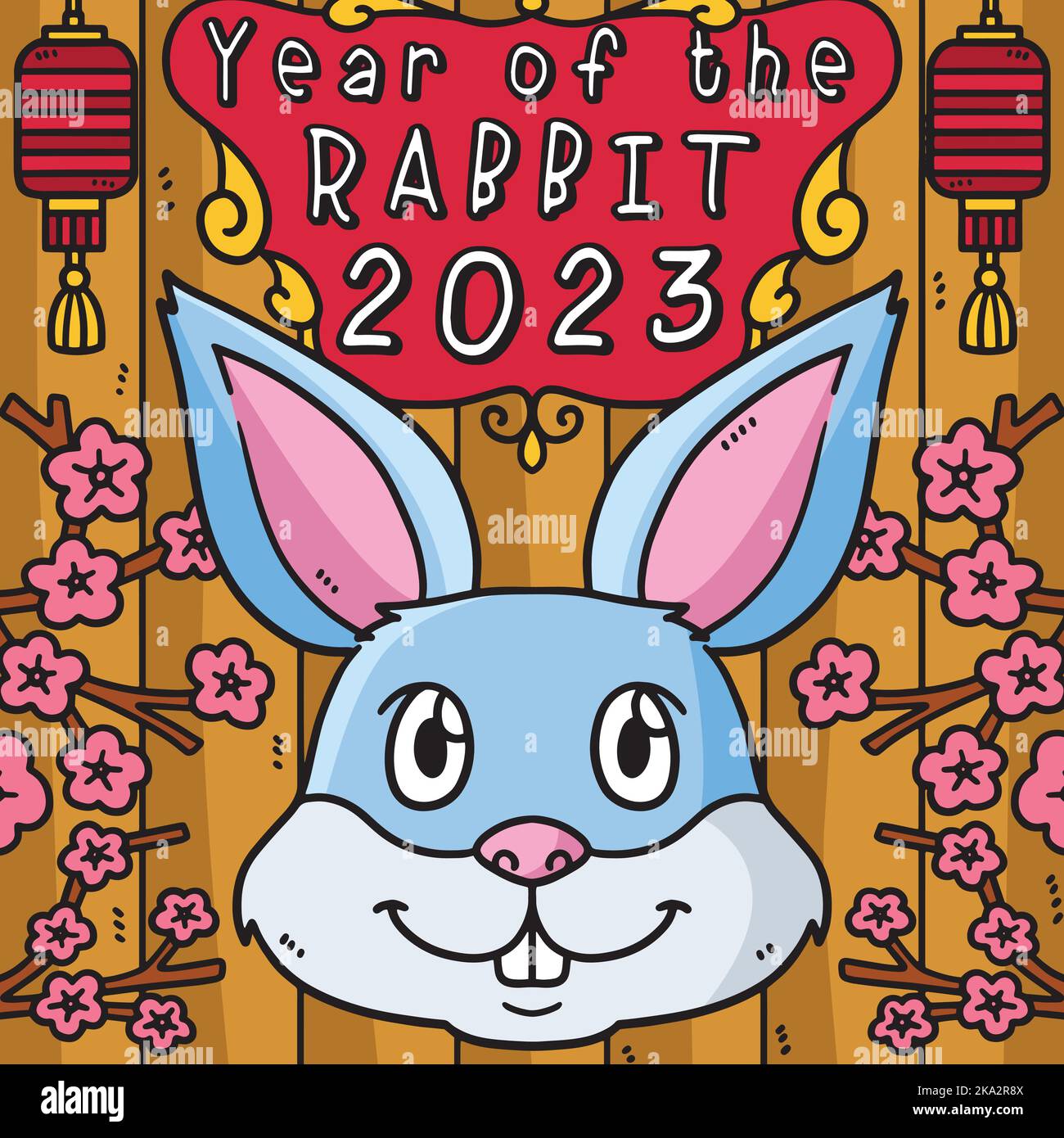 Année du lapin 2023 Cartoon coloré Illustration de Vecteur