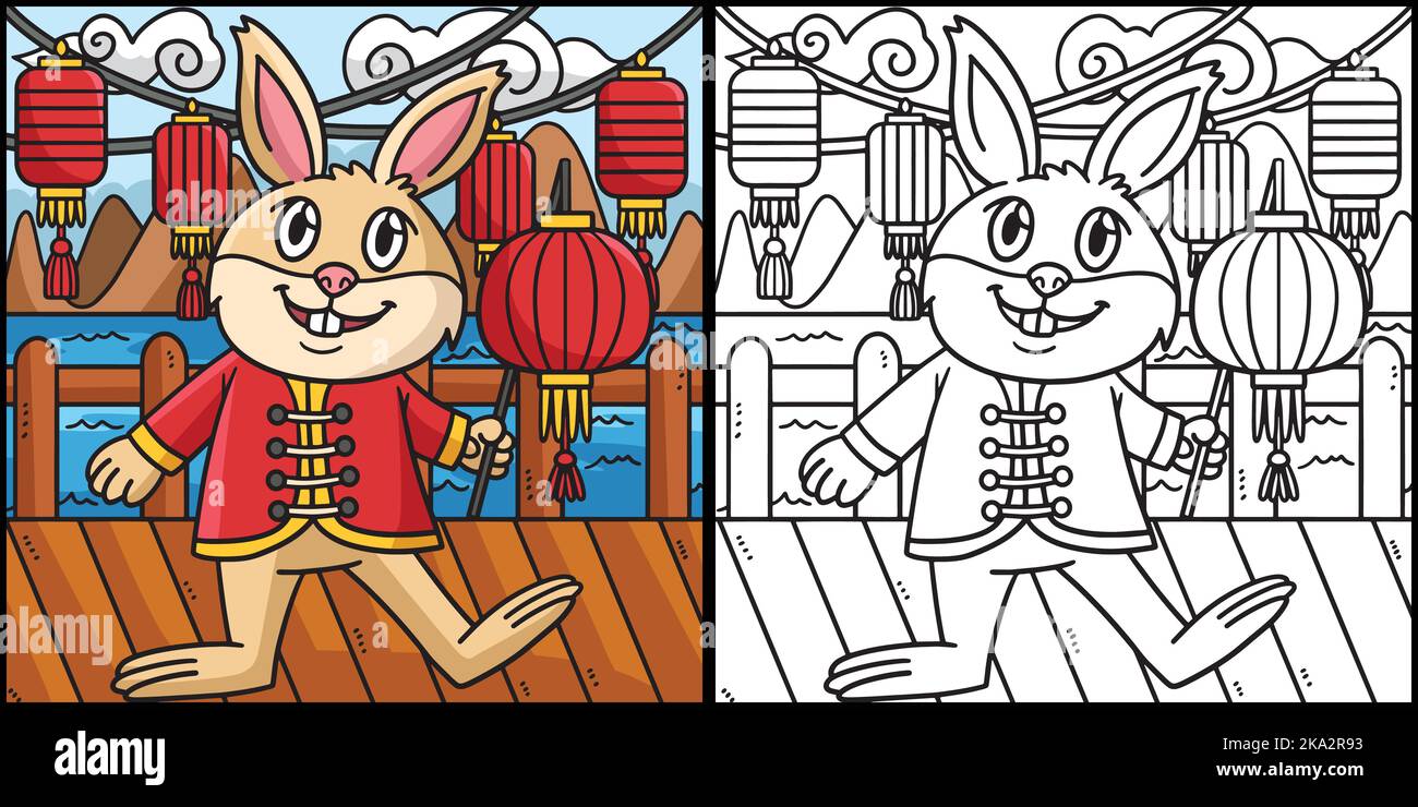 Lapin avec coloration lanterne chinoise Illustration Illustration de Vecteur