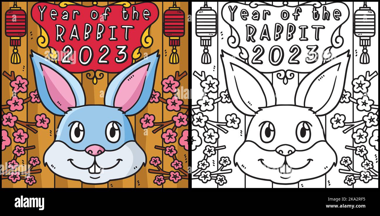 Illustration de la page de coloration de l'année du lapin 2023 Illustration de Vecteur
