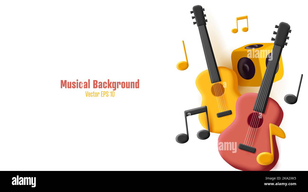 3d composition avec guitare classique et notes et colonnes, vecteur isolé Illustration de Vecteur