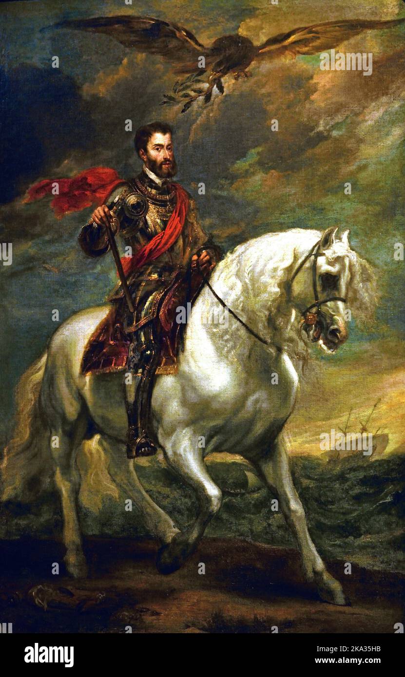 Portrait équestre , King Charles V, Anthony van Dyck, 1621-1627, Galleria degli Uffizi, Galerie Uffizi, Florence, Toscane, Italie, par Anthony Antoon Anton van Dyck 1599-1641 Belgique flamande Belge Banque D'Images