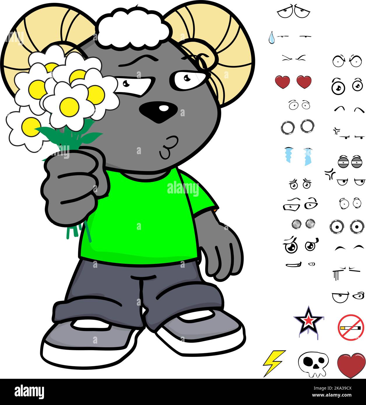 les expressions kawaii de dessin animé de personnage d'enfant de ram sont définies au format vectoriel Illustration de Vecteur