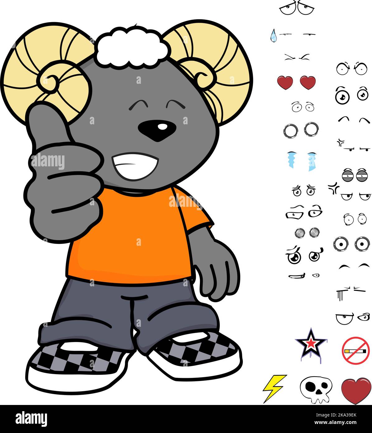 happy ram kid personnage dessin animé kawaii expressions définies au format vectoriel Illustration de Vecteur