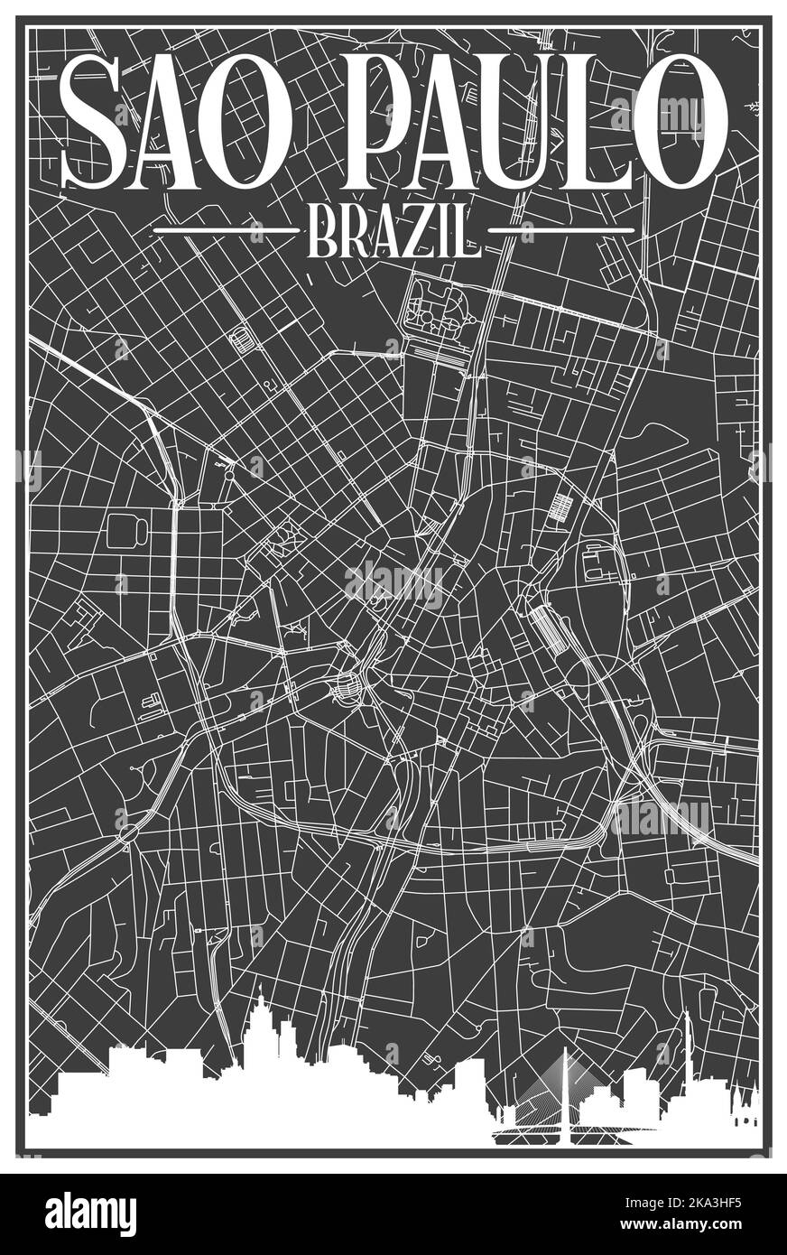 Carte imprimée du réseau des rues du centre-ville de SAO PAULO, BRÉSIL Illustration de Vecteur