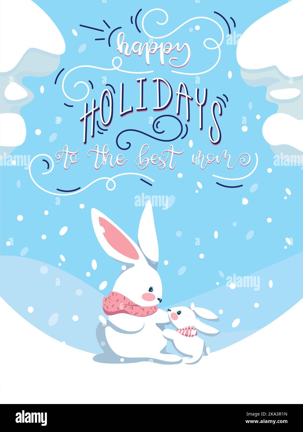 Carte Happy Holidays to the BEST Maman avec lapins Illustration de Vecteur