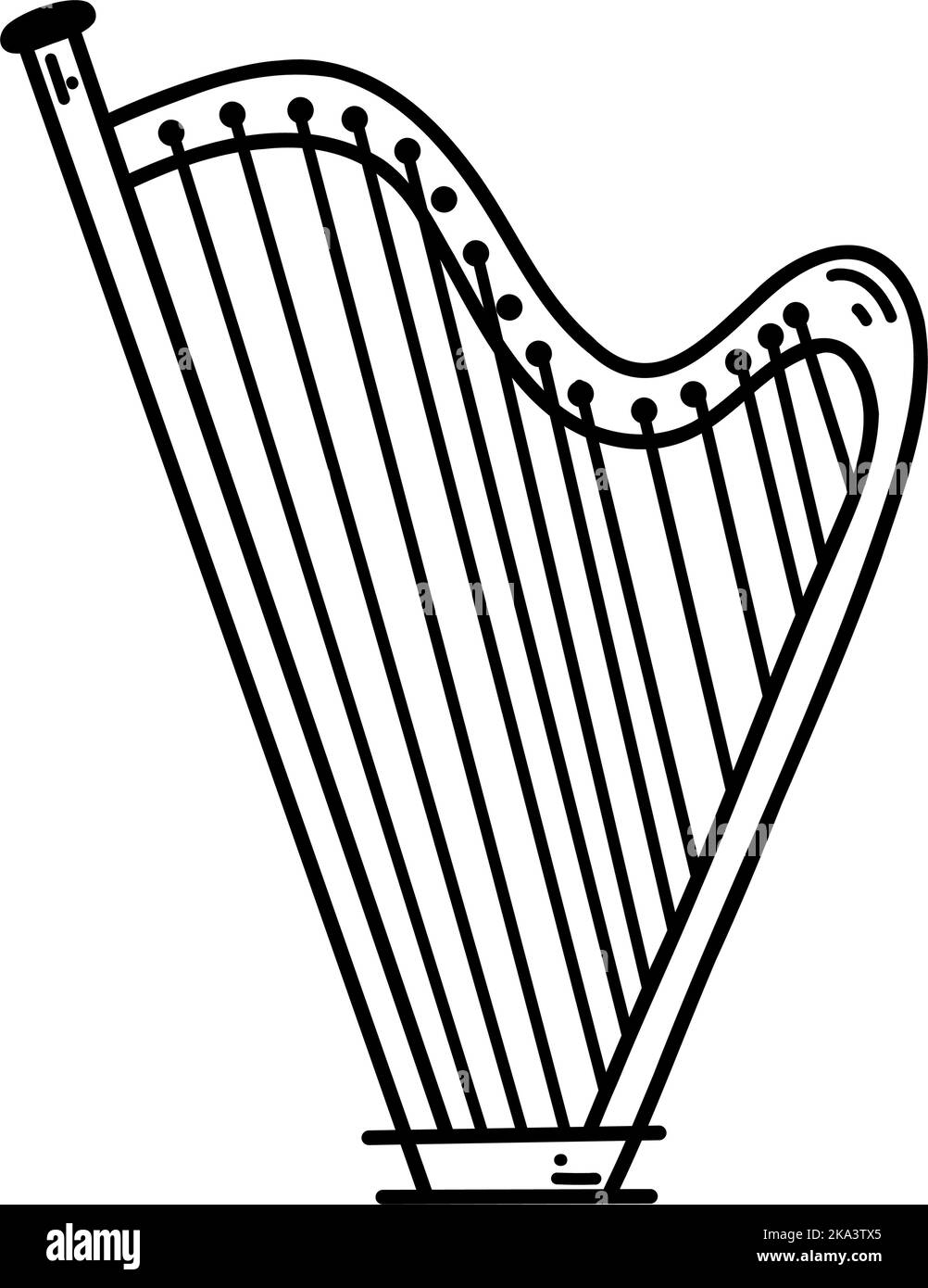 Harpe Doodle. Dessin vectoriel illustration d'instrument de musique, dessin de fond noir pour web design, icône, impression, page de coloriage. Illustration de Vecteur