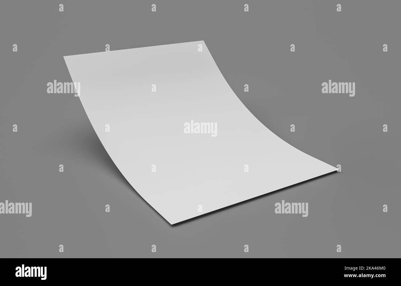 Rendu 3D d'une feuille de papier vierge pliée isolée sur fond gris Banque D'Images