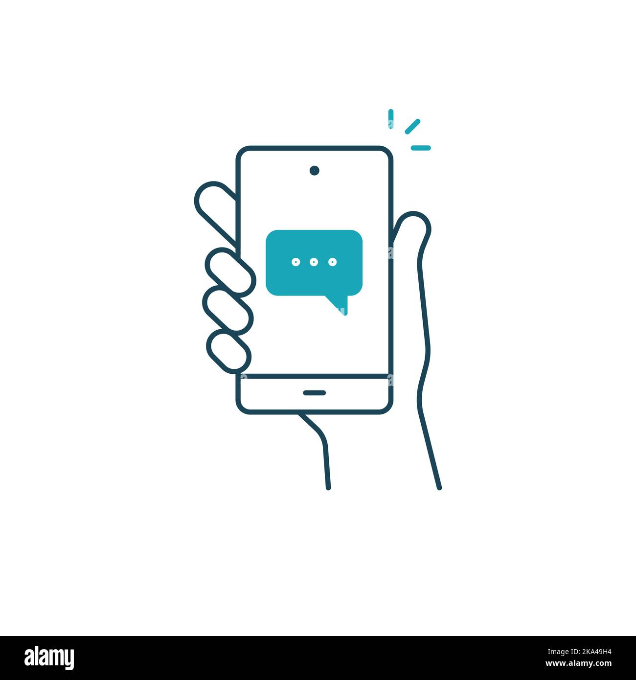 Smartphone portable, envoi d'e-mails, icône de ligne de notification de nouveau message. Icône de contour de message téléphonique. Illustration vectorielle isolée. Illustration de Vecteur