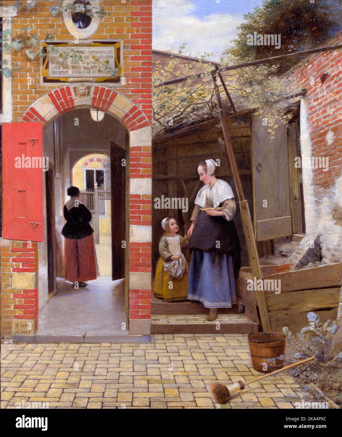 La cour d'une maison à Delft, peinture par Pieter de Hooch, cour d'une maison à Delft, 1658 Banque D'Images