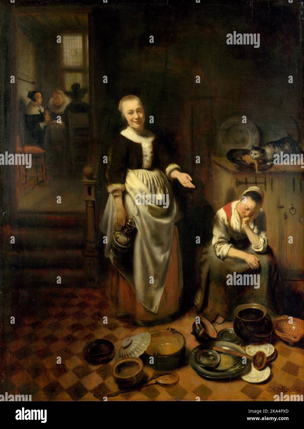 Le serviteur fou, peinture par Nicolaes Maes Banque D'Images
