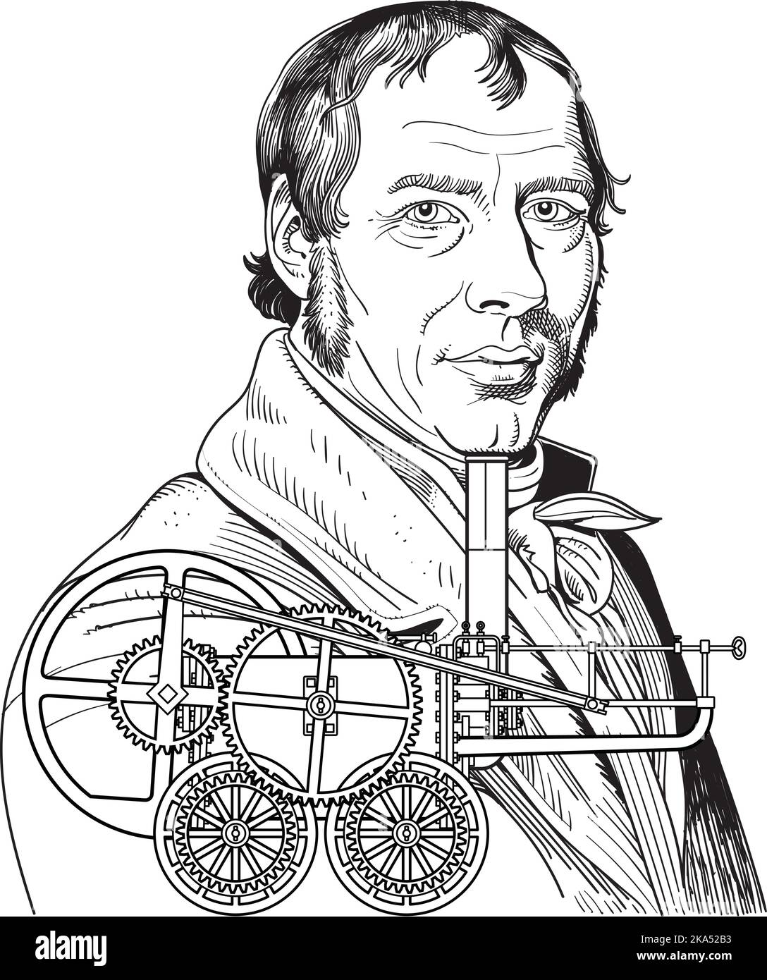 Portrait de Richard Trevithick. Il était inventeur britannique et ingénieur minier. Illustration de Vecteur