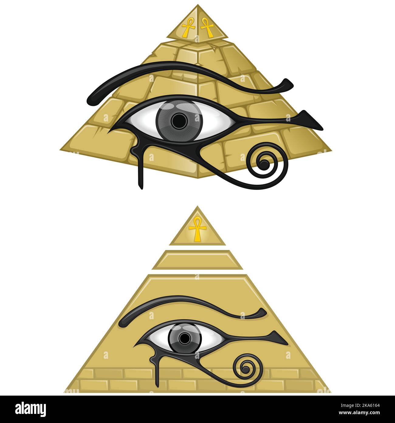 Motif vectoriel de la pyramide de l'Égypte antique, avec l'œil de horus et la croix recuite, symboles égyptiens anciens Illustration de Vecteur